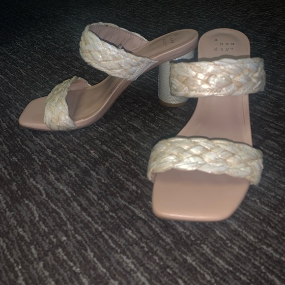 A New Day Square basil open toe heels straw strap size 6 - Picture 3 of 7